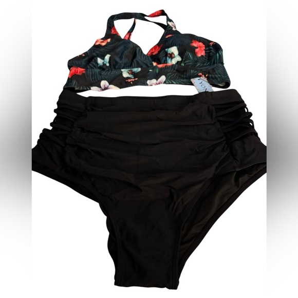 Yonique Womens Plus Size High Waisted Bikini Set Floral Sz 14W WWT - Picture 3 of 8